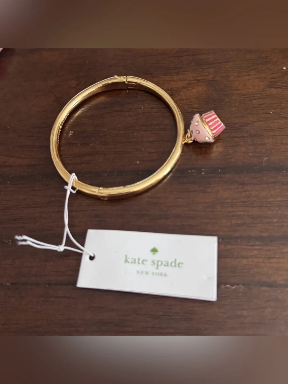 kate spade Gold-tone Bangle with Pink Cupcake Charm